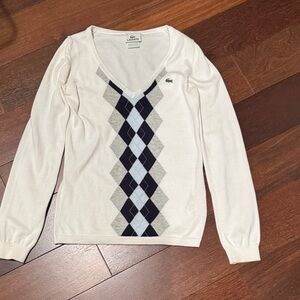 Lacoste Vintage argyle 💎RARE💎cotton v neck sweater